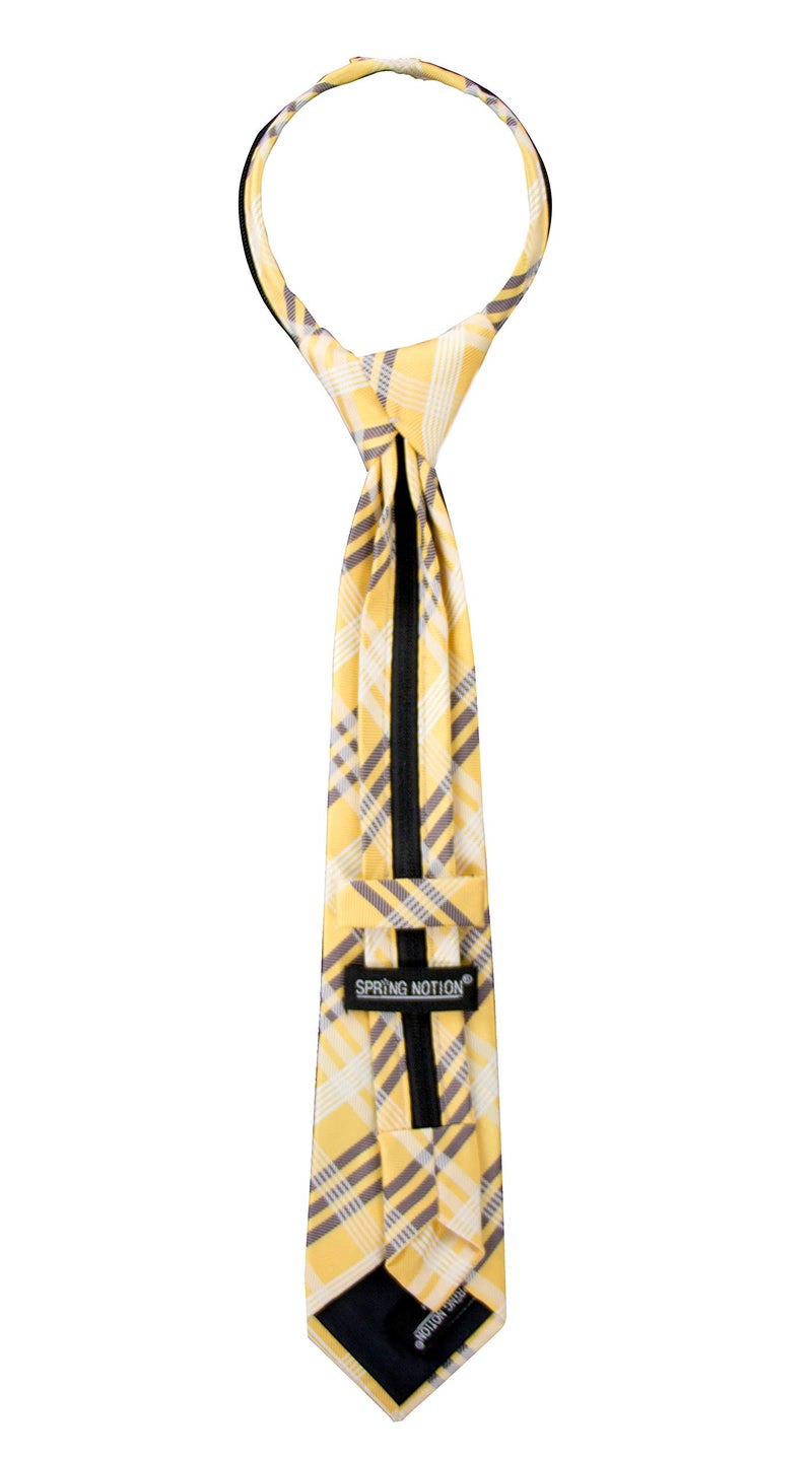 Spring Notion Boy's Tartan Plaid Woven Zipper Tie Yellow Large - Image 4